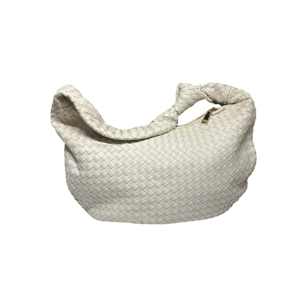 Melie Bianco Brigitte Shoulder Bag Women Large Cream Excellent Woven Knotted